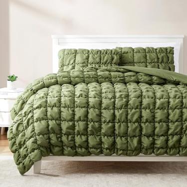 Imagem de Lush Decor Conjunto de edredom acolchoado puff, conjunto de 3 peças, sálvia - conjunto de cama para adolescentes - edredom macio - colcha verde - decoração minimalista e moderna de dormitório