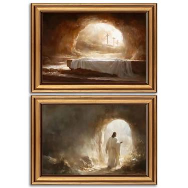 Imagem de 2 peças Jesus Wall Art Jesus Leaves The Tomb Pictures Paintings Wall Decor Christianity Resurrection of the Savior Canvas Poster Prints for Church Gallery Living Room Home Decoration 61 x 40 cm sem