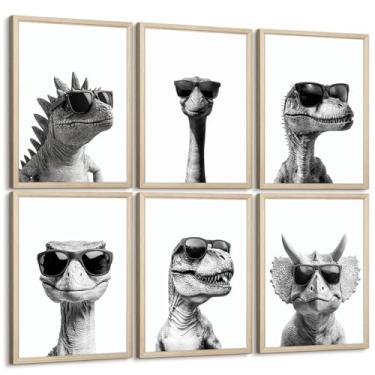 Imagem de Decoração de parede de quarto de bebê de dinossauro, imagens em tela de crianças, pôster realista de dinossauro, arte de dinossauro, conjunto de 6 para quarto de meninos, 12 x 16 polegadas emoldurado