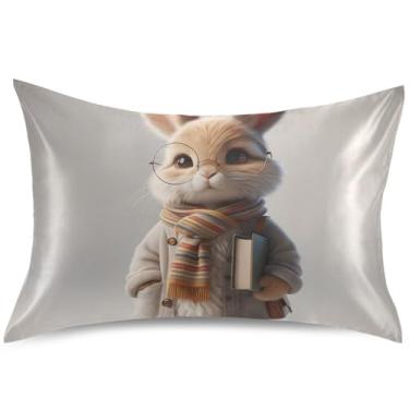 Imagem de Capas de almofada de cetim com estampa de coelho fofo de coelho, capas de travesseiro padrão King Queen, capa de travesseiro de cama moderna, tamanho king, 101,6 cm x 50,8 cm