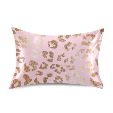 Imagem de Fronhas de cetim rosa leopardo rosa ouro para cabelo arte fofa resfriamento padrão queen king size fronha estética tamanho padrão 66.0 cm x 50.8 cm