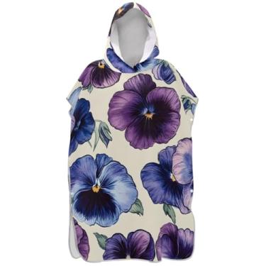 Imagem de Joisal Poncho de surfe roxo vintage amor-perfeito para adultos trocador com capuz toalha de praia impressão poncho masculino absorvente com capuz