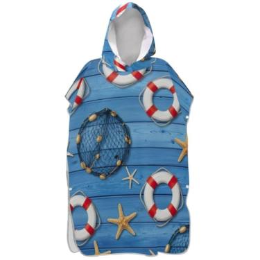 Imagem de Joisal Poncho de surfe plus size para trocador de roupas de banho de praia com capuz azul oceano masculino feminino poncho com capuz