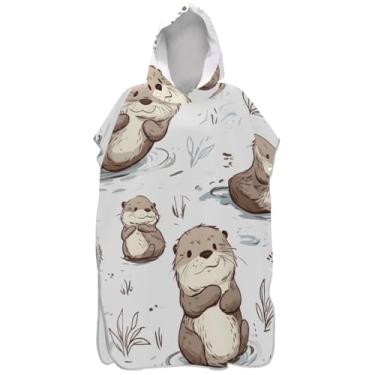 Imagem de Joisal Roupão para adultos poncho de surfe praia moletom com capuz toalha natação plus size ponchos femininos com capuz bonito lontra branca