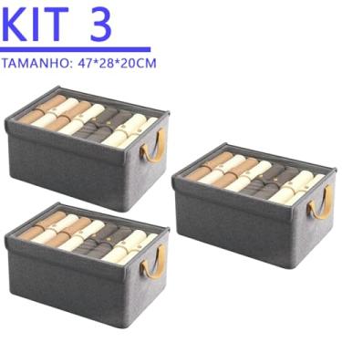 Imagem de Caixa Organizadora Dobrável Premium para Roupas – Organizador de Guarda-Roupa com Tampa Anti Poeira Empilhável(KIT 3UN 【com tampa】)