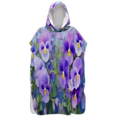 Imagem de Joisal Poncho de surfe roxo flor amor-perfeito para mudança de roupão adulto secagem rápida homens mulheres poncho com capuz toalhas de banho com capuz