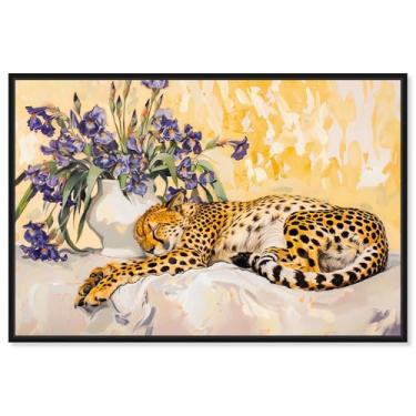 Imagem de Art Remedy Tela de arte de tigre moderna, 61 cm x 40 cm, moldura preta, vaso de chita dormindo