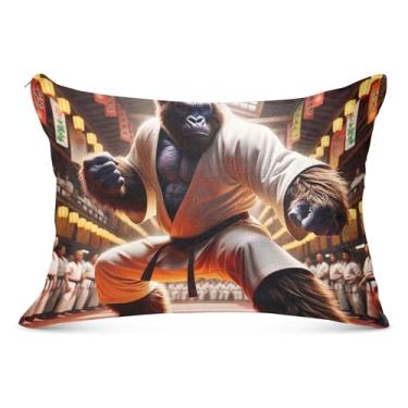 Imagem de Gorilla Karate Fronha decorativa grande engraçada com zíper longo para fronhas padrão Queen King capa de fronha de cama fofa, tamanho do corpo, 53 cm x 137 cm