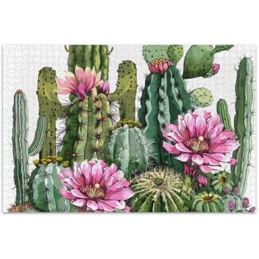 Imagem de Quebra-cabeças para adultos com flores de cactos suculentos, 1000 peças, quebra-cabeça de arte de flores de animais, presentes de festa de elefante branco, 75 x 40 cm