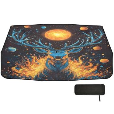 Imagem de Guarda-sol de para-brisa retrátil laranja Deer Fire Glow para carro com cobertura completa para janelas 147 x 75 cm guarda-chuva de carro