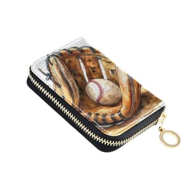 Imagem de Carteira feminina de couro, porta-cartão de crédito, bloqueio de RFID, zíper ao redor, carteira de dinheiro de viagem com bolso para moedas, estampa legal de beisebol de desenho animado