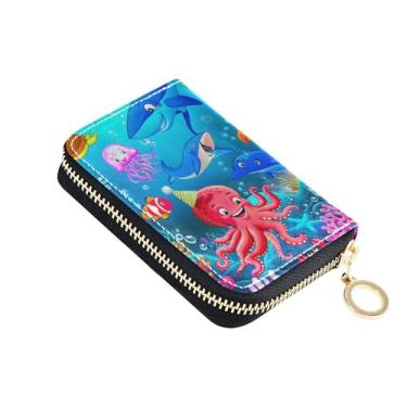 Imagem de Carteiras de cartão de crédito com bloqueio de RFID, carteiras femininas fofas com zíper pequeno, carteira de dinheiro de viagem com bolso para moedas, desenho animado colorido animal tartaruga