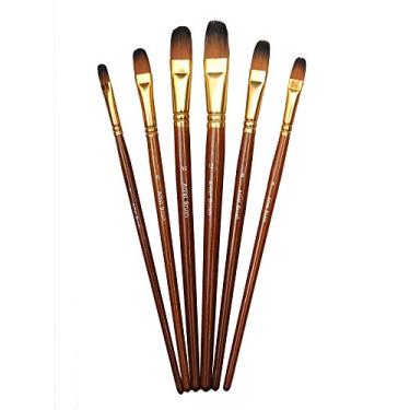 Imagem de Conjunto de 6 pincéis de pintura artística Filbert com cabo longo de madeira para pintura artesanal em aquarela acrílica