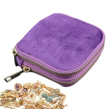 Imagem de Estojo De Joias Para Viagem Em Veludo - Portátil Para Anéis Em Veludo Com Dupla Camada E Zíper,Organizador De Joias De Viagem - Para Anéis Mulheres Armazenamento Doméstico Férias Necessaire Mochila Ao
