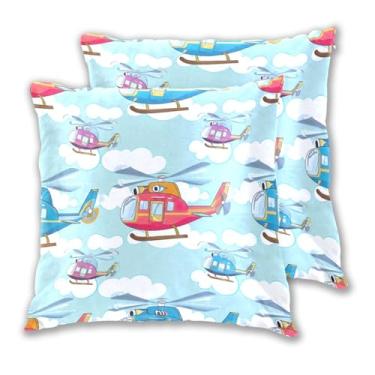 Imagem de Joitme Conjunto de 2 almofadas coloridas de helicópteros com nuvens azuis, conjunto de 2 almofadas decorativas para sofá, 40 x 40 cm, 2 peças