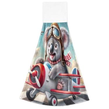 Imagem de Joisal Toalhas de mão engraçadas de avião coala com laços para pendurar no forno altamente absorvente conjunto de 2 toalhas de cozinha decorativas 45 x 35 cm