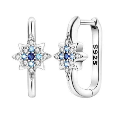 Imagem de Brincos De Argola Com Estrela E Lua Em Prata Esterlina 925 Para Mulher