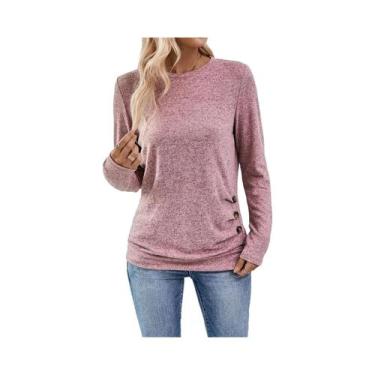 Imagem de Camiseta Casual De Manga Longa Com Botões E Detalhes Franzidos Para Mu