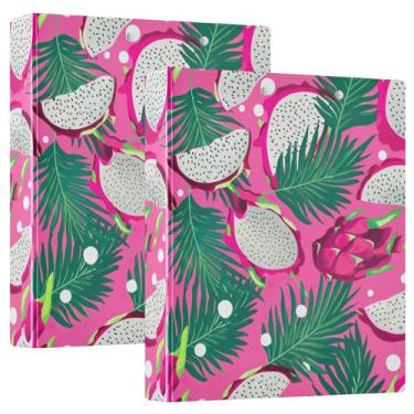 Imagem de Fichários de 3 anéis de frutas do dragão tropical, rosa, 3 polegadas, comporta 200 folhas, caderno, fichário redondo, 31,5 x 27 x 6 cm, pacote com 2