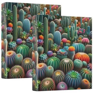 Imagem de Fichário de três anéis de cacto com suculentas coloridas personalizadas de 3 cm, 200 folhas, fichário de impressão fofo, anel redondo, fichário de escritório, 31,5 x 27 x 6 cm, 1 pacote