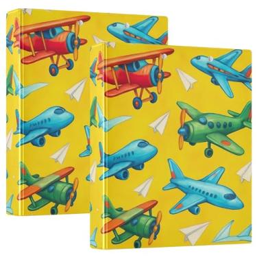 Imagem de Fichário de 3 anéis amarelos Playful Airplanes 3 polegadas comporta 200 folhas padronizadas 3 pastas de anel redondo fichário de apresentação, 31,5 x 27 x 6 cm, 1 pacote