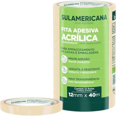 Imagem de Fita Adesiva, Sulamericana, Polipropileno, 12 mm x 40 m, Transparente, Pacote com 12