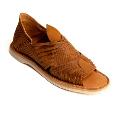 Imagem de Mexico en la Piel Huaraches de couro pachuco feitos à mão para homens - Sapatilhas abertas com sola de crepe, design sem cadarço, confortável e elegante, tamanhos 7us - 13us, Marrom, 40