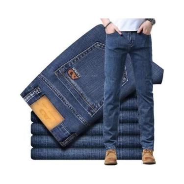 Imagem de Calças Jeans Slim Fit Em Denim Azul Claro Para Homens, Confortáveis E 