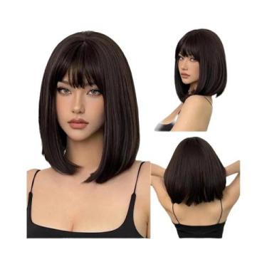 Imagem de Peruca Sintética Curta Lisa Castanho Claro Com Franja Para Mulheres Br