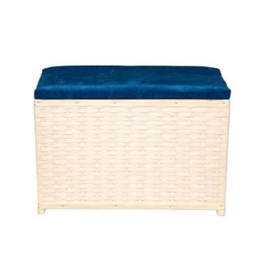 Imagem de Puff Baú Organizador 80 Litros Assento Suede Fibra Sintética Quarto Decorativo(CAPPUCCINO/MARROM) (BRANCO AZUL)
