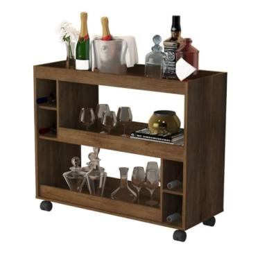 Imagem de Aparador Buffet Multiuso com Adega e Rodízio Cantinho do Café Sala Cozinha Recepção Decoração Retrô(Canela)