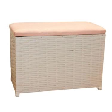 Imagem de Puff Baú Organizador 80 Litros Assento Suede Fibra Sintética Quarto Decorativo(CAPPUCCINO/MARROM) (BRANCO/ROSA)