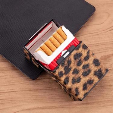 Imagem de 1 estojo de cigarro com estampa de leopardo, estojo portátil flip-top que comporta 20 cigarros, adequado para uso diário (amarelo)