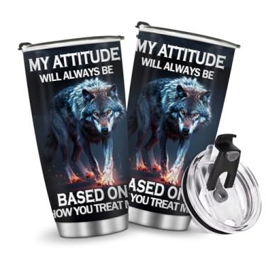 Imagem de Copos isolados caneca copo lobo 590 ml presentes de aniversário de Natal para homens pai avô meninos crianças filho carro viagem essenciais acessórios indispensáveis