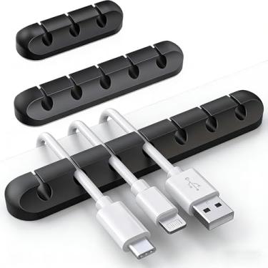 Imagem de Clipe de suporte de cabo, cabo de dados de 5 furos organizador de mesa para cabo de carregamento USB de mesa