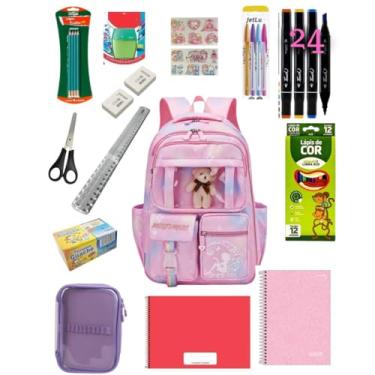 Imagem de Kit Escolar Completo Infantil Feminino para Escola – Mochila, Estojo, Canetas, Lápis e Cadernos