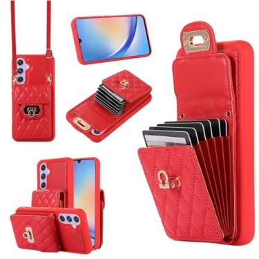 Imagem de Capa carteira para Samsung Galaxy S25 Plus com 6 compartimentos para cartão, trava de metal, suporte, capa protetora antiqueda, alça de pulso ajustável – couro sintético durável e design de TPU