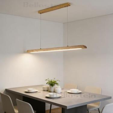 Imagem de Luminária pendente linear de LED, iluminação para ilha de cozinha, luminária pendente moderna de madeira com LED, dimerizável e ajustável, com controle remoto para sala de jantar, decoração