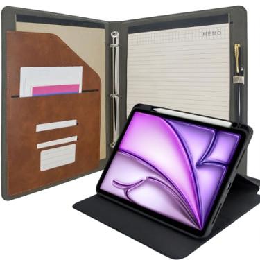 Imagem de Capa organizadora para tablet com prancheta, pasta de arquivo com 3 anéis e pasta giratória compatível com iPad Air de 11 polegadas M3 (2025)/M2 (2024), iPad Air 4ª/5ª geração 11 polegadas, café