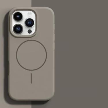 Imagem de HJZSZX Capa de silicone líquido de luxo para iPhone 16 Pro com carregamento sem fio magnético e capa macia (para iPhone 16 Pro/cinza titânio)