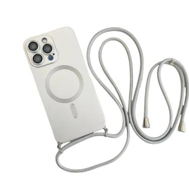 Imagem de IRTGFG Capa magnética com cordão transversal para iPhone 16 Pro e capa macia para câmera (para iPhone 16 Pro/prateado)