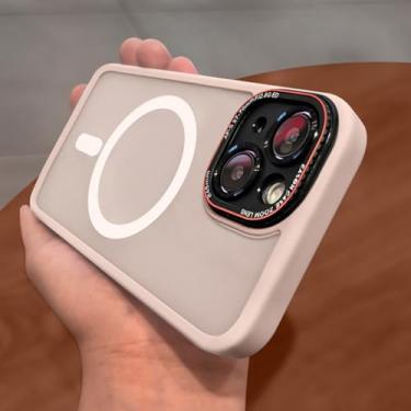 Imagem de HJZSZX Capa magnética luxuosa fosca com proteção contra impactos e lente completa para iPhone 16 Pro (para iPhone 16 Pro/rosa)