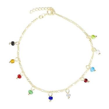 Imagem de Tornozeleira de missangas coloridas folheada a ouro 18k - Maise Joias