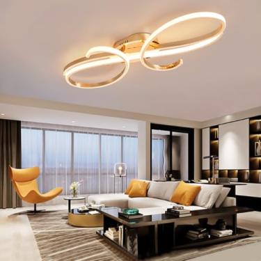 Imagem de Luminária de teto LED estilo nórdico, design moderno em alumínio, ferro e silicone, nas cores dourado, cromado e preto, 48W, 60 cm de comprimento x 22 cm de largura x 8 cm de altura. Ideal p