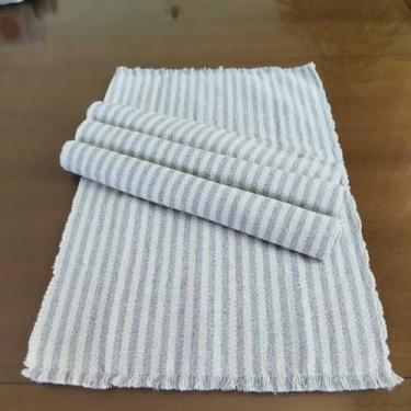 Imagem de Jogo Americano Natal 4 Peças Algodão Artesanal Tear Manual - Mesa Posta Rústica Elegante (listrado Cinza Branco)