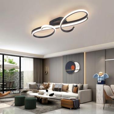 Imagem de Luminária de teto LED moderna de 75 W com controle remoto, dimerizável continuamente (3000-6000 K), lustre de 100 cm em metal e acrílico para iluminação de quarto, sala de estar, escritório