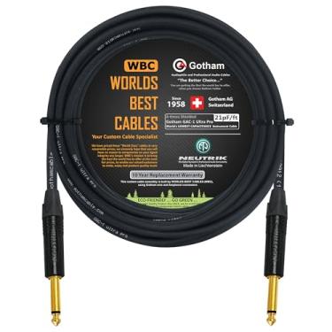 Imagem de 30 pés – Gotham GAC-1 Ultra Pro – Cabo de instrumentos de baixo de guitarra premium (21 pf/F) – com conectores de ouro neutrik reta a reta de 6,35 mm TS – Feito sob medida pelos melhores cabos do mundo