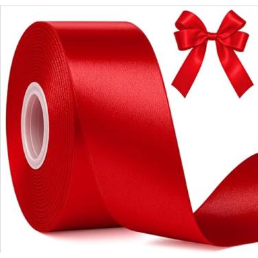 Imagem de JaoZuyard Fita de cetim vermelha 2,5 cm x fita de seda vermelha contínua de 50 metros para embrulho de presente de dia dos namorados, artesanato, casamento, bricolage, arcos, buquês, arranjo floral