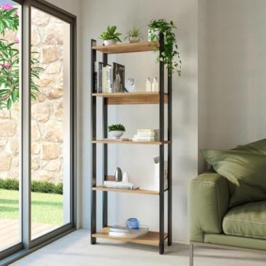 Imagem de Estante Industrial Organizadora Multiuso com 5 Prateleiras | Sapateira para Sala Cozinha Quarto Livros(Preto-Nature)