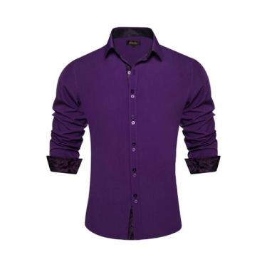 Imagem de Camisa Masculina Preta De Manga Longa Em Poliéster E Algodão Com Estam